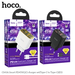 Bộ sạc nhanh 45w Hoco CS43A Type c ra Type C (c-c) (cốc 2 cổng type c+ cáp 2 đầu type c) [BH: 1 năm]