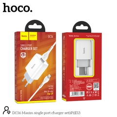 Bộ sạc nhanh 2.4A EU Hoco DC36 iPhone (cóc 1 cổng usb+ cáp 1 cổng usb ra iphone lightning) chính hãng [BH: 1 NĂM]