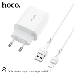 Bộ sạc nhanh 2.4A EU Hoco DC36 iPhone (cóc 1 cổng usb+ cáp 1 cổng usb ra iphone lightning) chính hãng [BH: 1 NĂM]