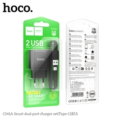 Bộ sạc HOCO C141A (Cóc sạc 2 cổng USB, cáp USB ra Type C) chính hãng [BH: 1 năm]