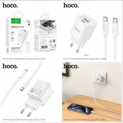 Bộ sạc nhanh 20W HOCO C147A cóc 2 cổng (1usb 1 TypeC) kèm cáp Type C ra Type C (C-C) chính hãng [Bh 1 Năm]