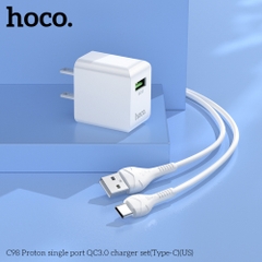 Bộ sạc nhanh 18w Hoco C98 kèm cáp usb ra type-c, cóc 1 cổng usb QC3.0 chính hãng [BH 1 năm]
