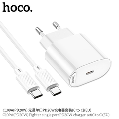 Bộ sạc nhanh PD20W HOCO C109A US 1 CỔNG (CÓC 1 CỔNG TYPE C; CÁP 2 ĐẦU TYPE C; C-C)
