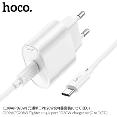 Bộ sạc nhanh PD20W HOCO C109A US 1 CỔNG (CÓC 1 CỔNG TYPE C; CÁP 2 ĐẦU TYPE C; C-C)