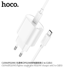 Bộ sạc nhanh PD20W HOCO C109A US 1 CỔNG (CÓC 1 CỔNG TYPE C; CÁP 2 ĐẦU TYPE C; C-C)