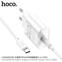Bộ sạc nhanh PD20W HOCO C109A US 1 CỔNG (CÓC 1 CỔNG TYPE C; CÁP 2 ĐẦU TYPE C; C-C)