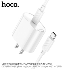 Bộ sạc nhanh 20w HOCO C109 (cáp c-c, cóc 1 cổng type-c PD) chính hãng BH 1 năm