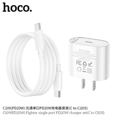 Bộ sạc nhanh 20w HOCO C109 (cáp c-c, cóc 1 cổng type-c PD) chính hãng BH 1 năm