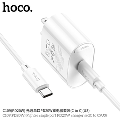 Bộ sạc nhanh 20w HOCO C109 (cáp c-c, cóc 1 cổng type-c PD) chính hãng BH 1 năm