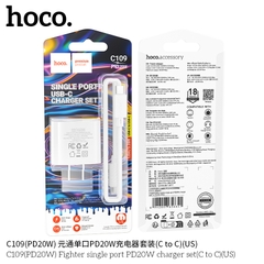 Bộ sạc Hoco PD20W một cổng C109 US c-c (PD20W) (cóc 1 cổng Type C, cáp Type C ra Type C, c-c)