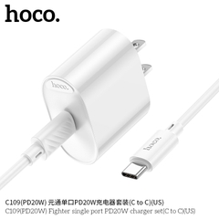 Bộ sạc nhanh 20w HOCO C109 (cáp c-c, cóc 1 cổng type-c PD) chính hãng BH 1 năm