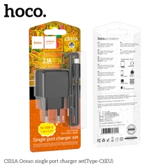 Bộ sạc nhanh HOCO CS11A Ocean chui Type C 2.1A, (A-C) Cáp USB ra Type C, Cóc sạc 1 cổng USB  chính hãng [BH: 1 năm]