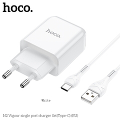 Bộ sạc HOCO N2 chui Type C 2.1A, (A-C) Cáp USB ra Type C, Cóc 1 cổng USB chính hãng [BH 1 năm]