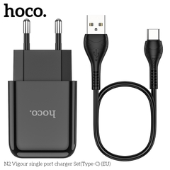 Bộ sạc HOCO N2 chui Type C 2.1A, (A-C) Cáp USB ra Type C, Cóc 1 cổng USB chính hãng [BH 1 năm]