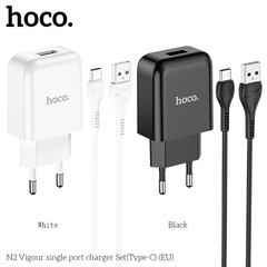 Bộ sạc HOCO N2 chui Type C 2.1A, (A-C) Cáp USB ra Type C, Cóc 1 cổng USB chính hãng [BH 1 năm]