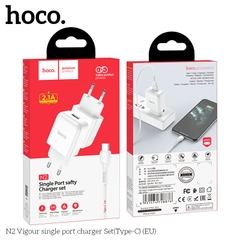 Bộ sạc HOCO N2 chui Type C 2.1A, (A-C) Cáp USB ra Type C, Cóc 1 cổng USB chính hãng [BH 1 năm]