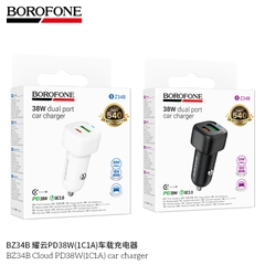 Cóc sạc nhanh 38w xe hơi BOROFONE BZ34B tẩu 1 cổng USB 1 cổng TYPE C có đèn led [BH 1 năm]