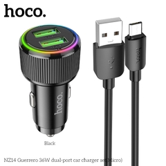 Cóc sạc nhanh 36W cho xe hơi Hoco NZ14 Micro (2 cổng USB) đèn LED chính hãng [BH 1 năm]