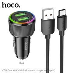Cóc sạc nhanh 36W cho xe hơi Hoco NZ14 Type C (2 cổng USB) đèn LED chính hãng [BH 1 năm]