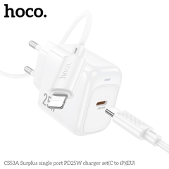 Bộ sạc nhanh 25w HOCO CS53A (C-L) (Cóc 1 cổng type-c PD) (Cáp type c ra iphone lightning) chính hãng [BH 1 năm]