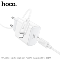 Bộ sạc nhanh 30w HOCO C76A PRO cóc 1 cổng Type C kèm cáp Type C ra Iphone (c-l) chính hãng [Bh 1 Năm]