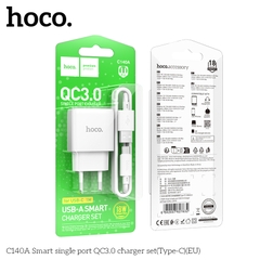 Bộ sạc nhanh 18w Hoco C140A Type C (Cóc 1 cổng USB QC3.0 + cáp usb ra Type c) chính hãng [BH: 1 NĂM]