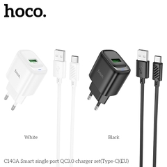 Bộ sạc nhanh 18w Hoco C140A Type C (Cóc 1 cổng USB QC3.0 + cáp usb ra Type c) chính hãng [BH: 1 NĂM]