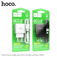 Bộ sạc nhanh 18w Hoco C140A Type C (Cóc 1 cổng USB QC3.0 + cáp usb ra Type c) chính hãng [BH: 1 NĂM]