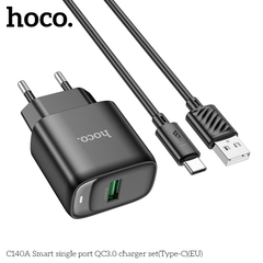 Bộ sạc nhanh 18w Hoco C140A Type C (Cóc 1 cổng USB QC3.0 + cáp usb ra Type c) chính hãng [BH: 1 NĂM]