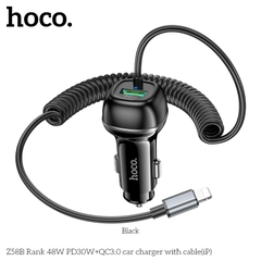 Cóc sạc nhanh xe hơi ô tô 48W cổng kép HOCO Z58B iPhone (PD30W+ QC3.0 LIGHTNING iPHONE ) chính hãng [BH 1 năm]