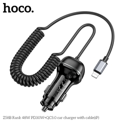 Cóc sạc nhanh xe hơi ô tô 48W cổng kép HOCO Z58B iPhone (PD30W+ QC3.0 LIGHTNING iPHONE ) chính hãng [BH 1 năm]