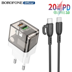 Bộ sạc nhanh 20w BOROFONE BA80A (c-c) (cáp 2 đầu type-c ra typec) (cóc 1 cổng type-c vs 1 cổng usb) PD QC3.0 chính hãng [BH 1 năm]