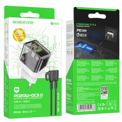 Bộ sạc nhanh 20w BOROFONE BA80A (c-l) (cáp type c ra iphone lightning) (cóc 1 cổng type-c vs 1 cổng usb) PD QC3.0 chính hãng [BH 1 năm]
