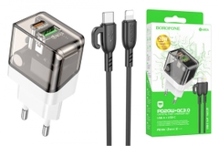 Bộ sạc nhanh 20w BOROFONE BA80A (c-l) (cáp type c ra iphone lightning) (cóc 1 cổng type-c vs 1 cổng usb) PD QC3.0 chính hãng [BH 1 năm]
