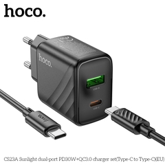 Bộ sạc nhanh 30W Hoco CS23A QC 3.0 c-c 2 đầu Type-C chính hãng [BH 1 Năm]