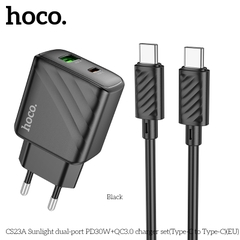 Bộ sạc nhanh 30W Hoco CS23A QC 3.0 c-c 2 đầu Type-C chính hãng [BH 1 Năm]