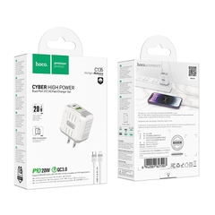 Bộ sạc nhanh 20w HOCO C135 Rock (C-L: cáp type c ra iphone lightning) (cóc 1C 1U: 1 cổng type-c PD vs 1 cổng usb QC3.0) chính hãng [BH 1 năm]