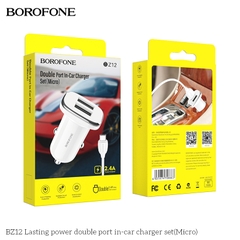 Cóc sạc xe hơi BOROFONE BZ12 (Micro) 2 cổng usb sạc nhanh QC3.0 kèm cáp sạc Samsung Micro chính hãng [bh 1 năm]