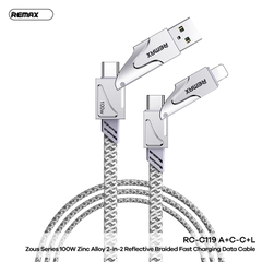 Cáp sạc nhanh 100W 4 đầu Remax RC-C119 A+C>C+L đa năng (USB + TYPE C RA TYPE C LIGHTNING) chính hãng [BH 1 NĂM] D209-12283-9l5