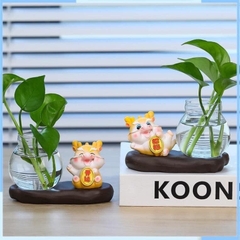Chậu trồng cây thủy sinh kèm tượng rồng siz 19*9.3*6.3cm cute thích hợp decor bàn làm việc văn phòng v.v [BH: NONE] / pktn sale