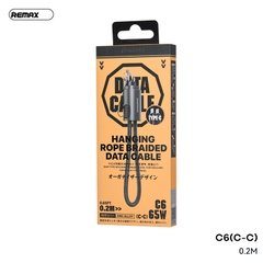 Cáp sạc ngắn 20cm Remax C6 sạc nhanh 65w 2 đầu Type c ra Type C (C-C) chất liệu hợp kim kẽm có móc treo siêu đẹp [BH 1 Năm]