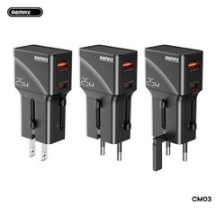 Bộ sạc ổ điện du lịch REMAX CM03 2500w kèm cóc sạc 25w (1 cổng type-c vs 1 cổng usb) đa năng chính hãng [BH 1 năm]