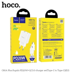 Bộ sạc nhanh 20w HOCO C80A Plus PD QC3.0 kèm cáp Type C ra Type C chính hãng [BH 1 năm]