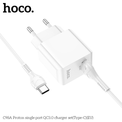 Bộ sạc nhanh 18w HOCO C98A cóc 1 cổng usb kèm cáp Usb ra Type C chính hãng [Bh 1 năm]