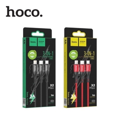 Cáp sạc nhanh 3A 3 đầu HOCO X2 Max 3in1 1m đa năng (usb ra micro, iphone lightning, type-c) chính hãng [BH 1 năm]