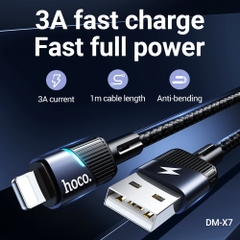 Cáp sạc nhanh 3A HOCO DM-X7 usb ra Iphone dây dù kèm đèn led siêu đẹp chính hãng [BH 1 Năm]