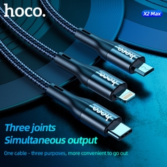 Cáp sạc nhanh 3A 3 đầu HOCO X2 Max 3in1 1m đa năng (usb ra micro, iphone lightning, type-c) chính hãng [BH 1 năm]