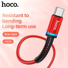 Cáp sạc nhanh 3A 1m HOCO HK38 (usb ra type-c) có đèn led báo sạc dây dù chính hãng [BH 1 năm]