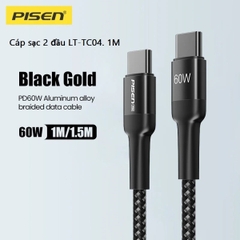 Cáp sạc nhanh 60w PISEN TC04 dây dù (c-c) 1m (2 đầu type-c ra typec) chính hãng [BH 1 năm]