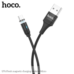 Cáp sạc từ 2.4A Hoco U76 Micro 1.2M (usbA ra Micro; a-m) loại từ hít nam châm, tự ngắt khi sạc đầy pin hàng chính hãng [BH 1 năm]
